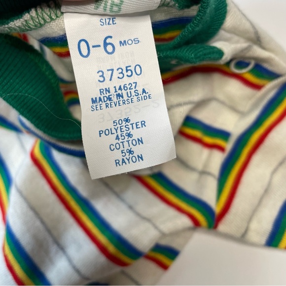 Vintage Newborn Overalls Outfit Green Corduroy Rainbow Striped Shirt Boy Or Girl - Picture 6 of 12